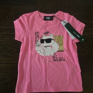 Karl Lagerfeld Kids Pink Tee with Cool Cat Design